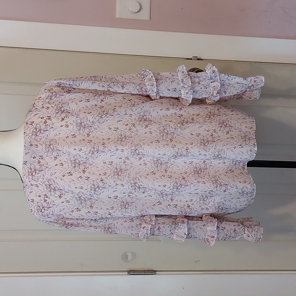 1.state Sugar Plum Dusty Orchid Floral Print V-neck Blouse Tiered Ruffle Sleeves - Picture 7 of 9